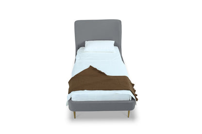 Manhattan Comfort - Heather Velvet Twin Bed with Metal Legs in Grey and Gold - BD003-TW-GY veiw 2