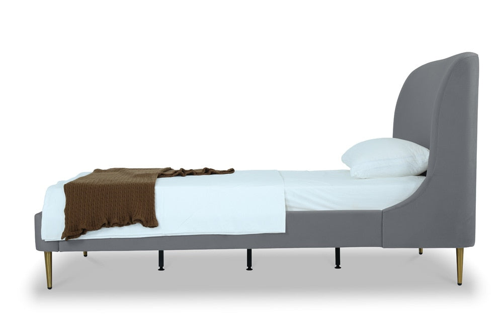 Manhattan Comfort - Heather Velvet Twin Bed with Metal Legs in Grey and Gold - BD003-TW-GY veiw 3