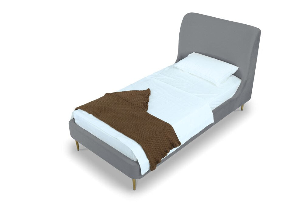 Manhattan Comfort - Heather Velvet Twin Bed with Metal Legs in Grey and Gold - BD003-TW-GY veiw 4
