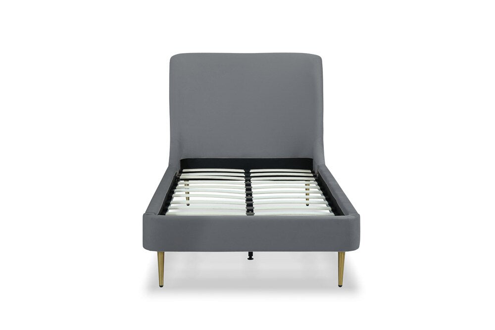 Manhattan Comfort - Heather Velvet Twin Bed with Metal Legs in Grey and Gold - BD003-TW-GY veiw 6