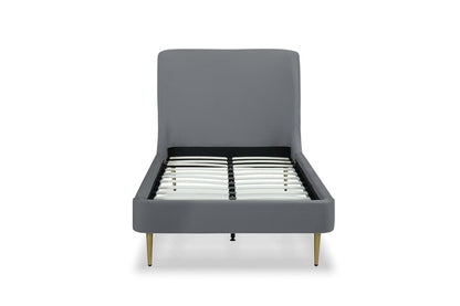 Manhattan Comfort - Heather Velvet Twin Bed with Metal Legs in Grey and Gold - BD003-TW-GY veiw 6