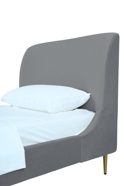 Manhattan Comfort - Heather Velvet Twin Bed with Metal Legs in Grey and Gold - BD003-TW-GY veiw 7