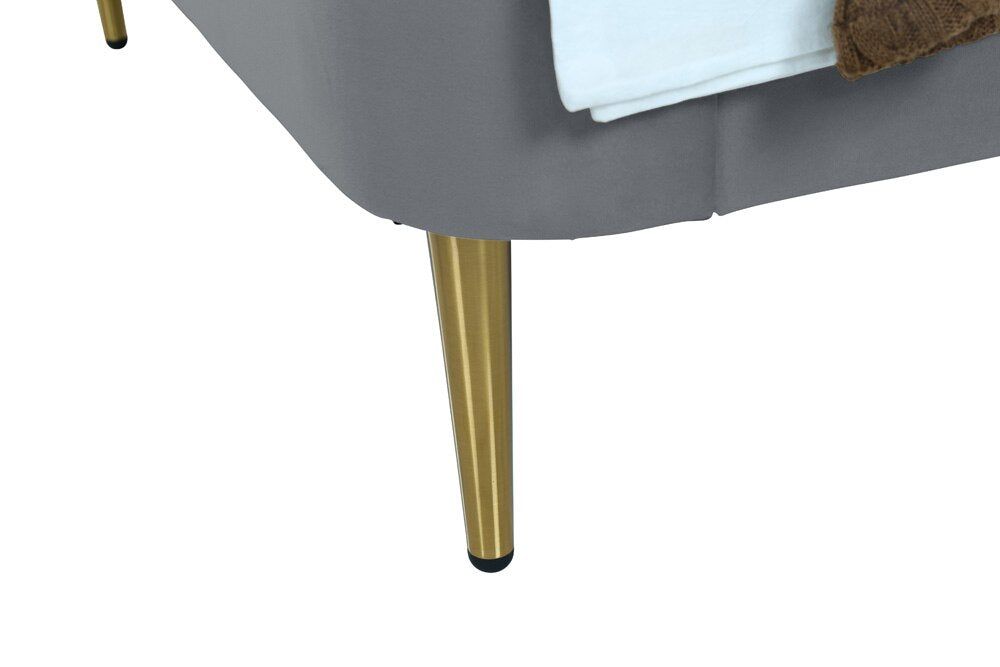 Manhattan Comfort - Heather Velvet Twin Bed with Metal Legs in Grey and Gold - BD003-TW-GY veiw 8