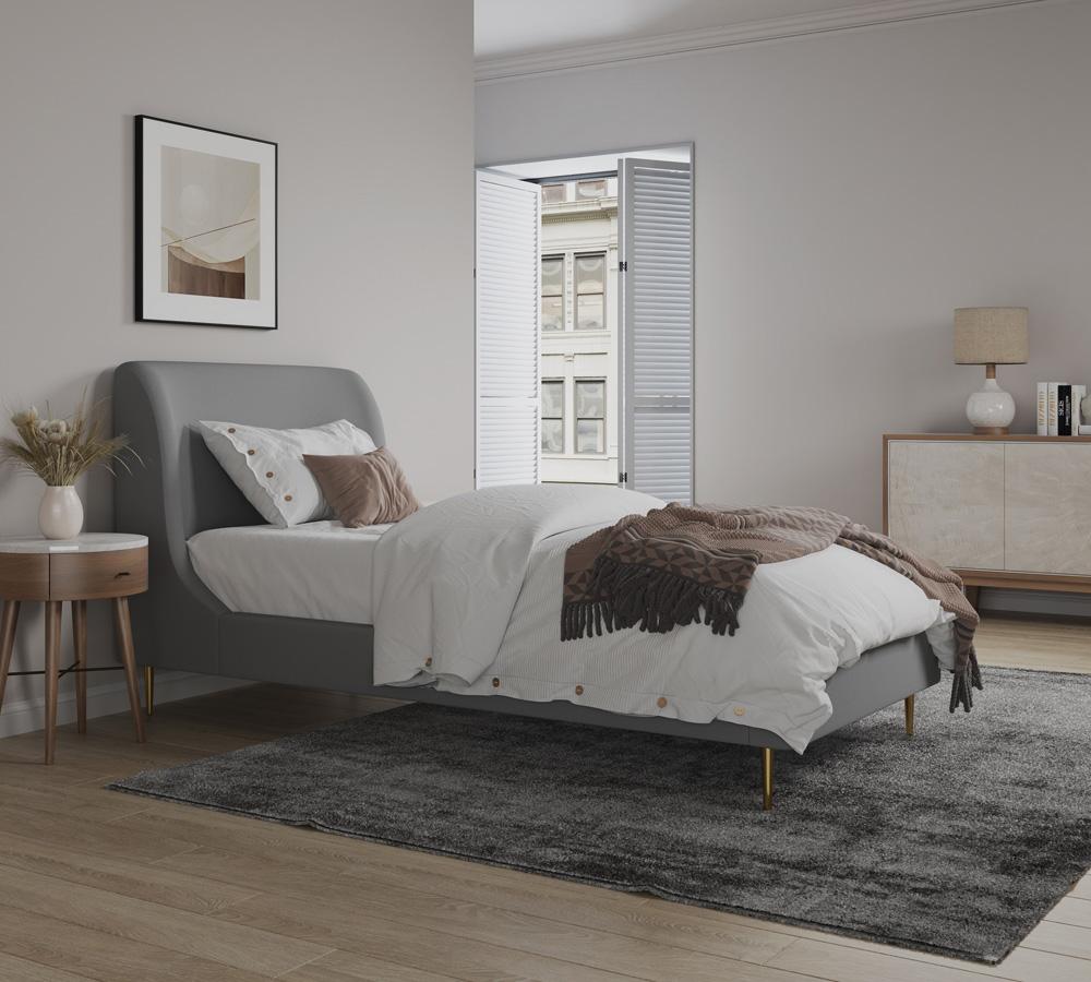 Manhattan Comfort - Heather Velvet Twin Bed with Metal Legs in Grey and Gold - BD003-TW-GY veiw 9
