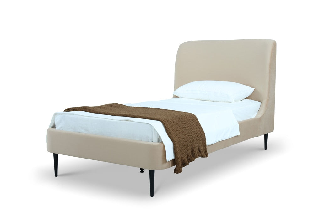 Manhattan Comfort - Heather Velvet Twin Bed with Metal Legs in Taupe and Black - S-BD003-TW-TP veiw 1