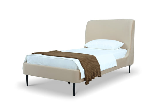 Manhattan Comfort - Heather Velvet Twin Bed with Metal Legs in Taupe and Black - S-BD003-TW-TP veiw 1