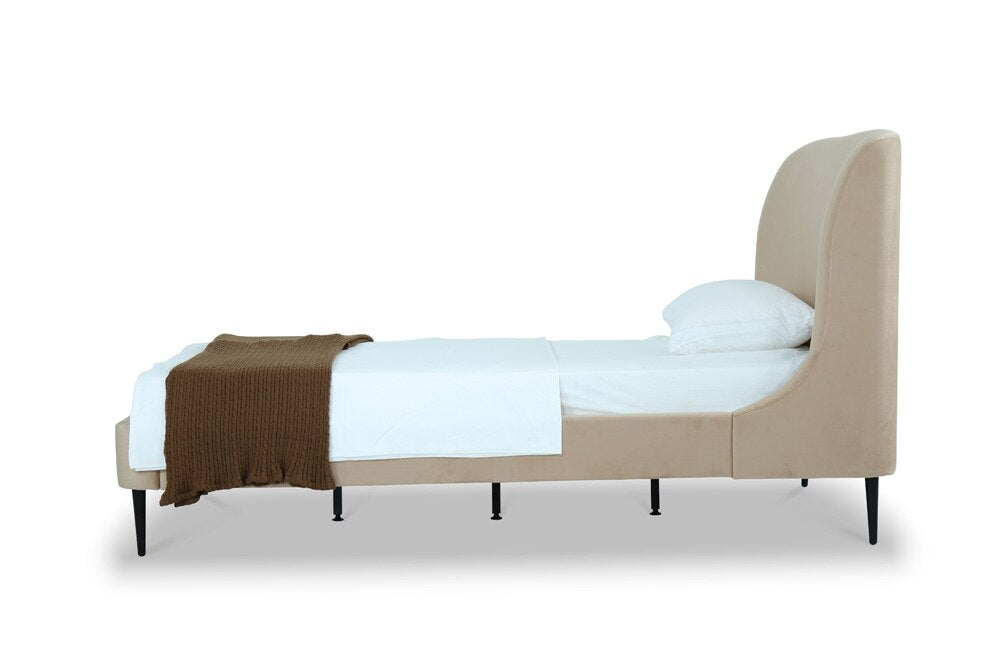 Manhattan Comfort - Heather Velvet Twin Bed with Metal Legs in Taupe and Black - S-BD003-TW-TP veiw 3