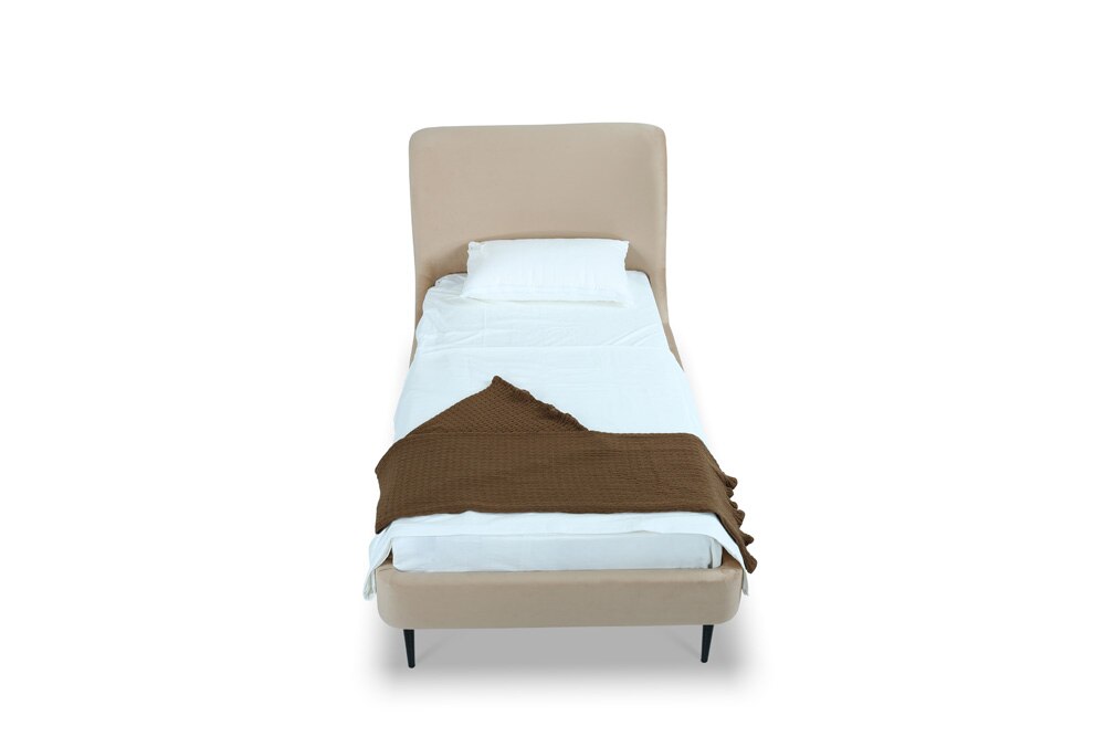 Manhattan Comfort - Heather Velvet Twin Bed with Metal Legs in Taupe and Black - S-BD003-TW-TP veiw 4