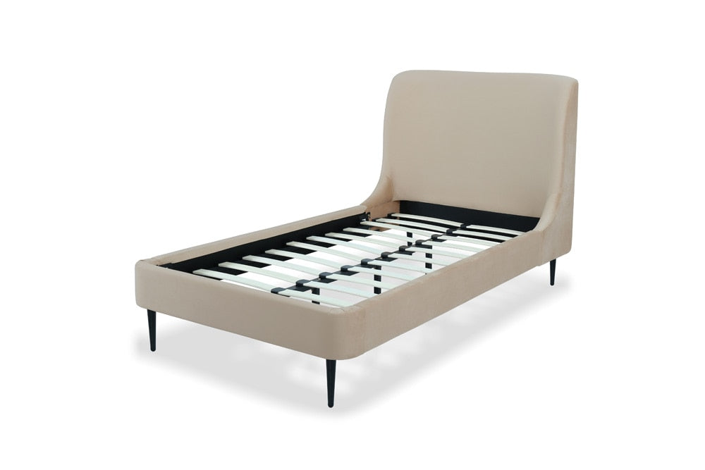 Manhattan Comfort - Heather Velvet Twin Bed with Metal Legs in Taupe and Black - S-BD003-TW-TP veiw 6