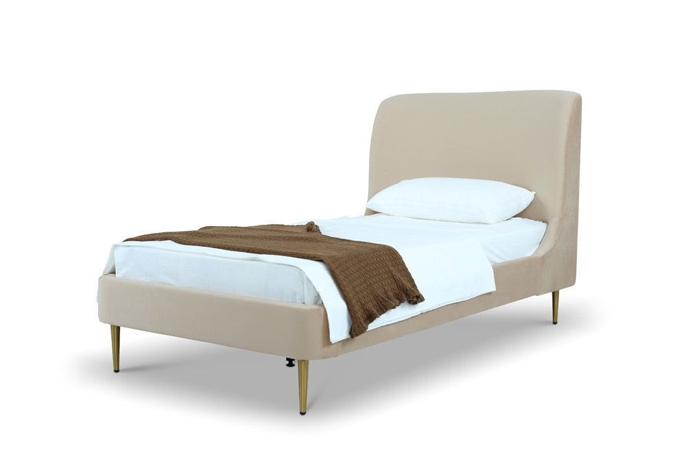 Manhattan Comfort - Heather Velvet Twin Bed with Metal Legs in Taupe and Gold - BD003-TW-TP veiw 1