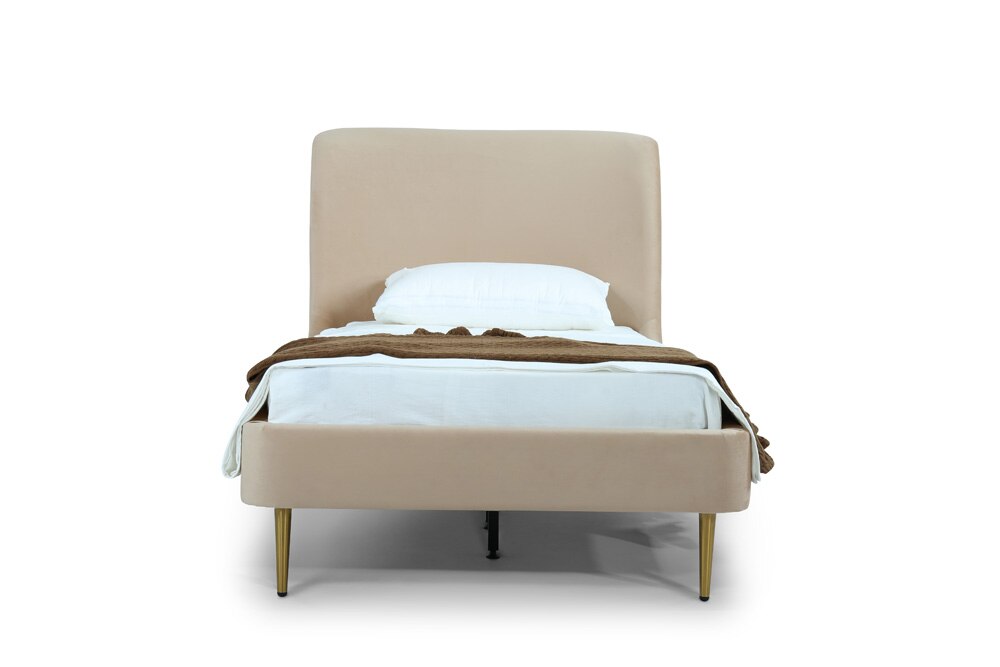 Manhattan Comfort - Heather Velvet Twin Bed with Metal Legs in Taupe and Gold - BD003-TW-TP veiw 3
