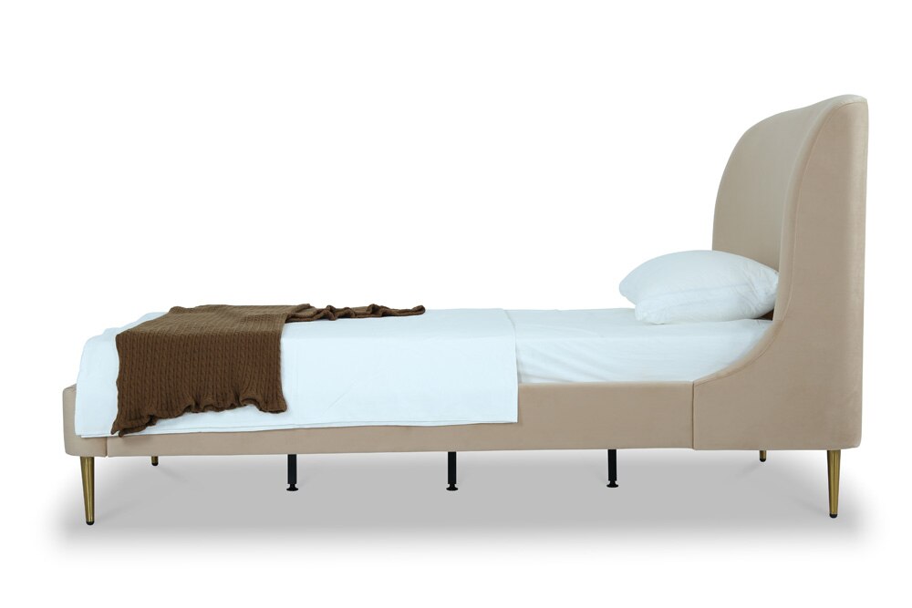 Manhattan Comfort - Heather Velvet Twin Bed with Metal Legs in Taupe and Gold - BD003-TW-TP veiw 4