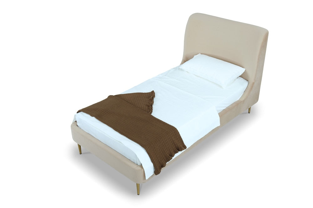 Manhattan Comfort - Heather Velvet Twin Bed with Metal Legs in Taupe and Gold - BD003-TW-TP veiw 5