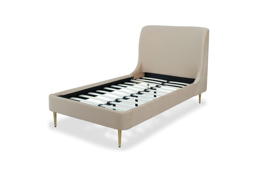 Manhattan Comfort - Heather Velvet Twin Bed with Metal Legs in Taupe and Gold - BD003-TW-TP veiw 6
