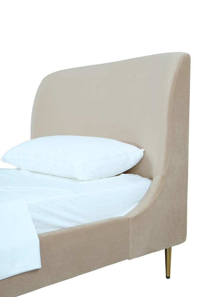 Manhattan Comfort - Heather Velvet Twin Bed with Metal Legs in Taupe and Gold - BD003-TW-TP veiw 7