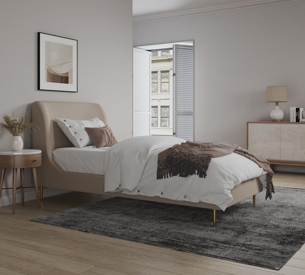 Manhattan Comfort - Heather Velvet Twin Bed with Metal Legs in Taupe and Gold - BD003-TW-TP veiw 9