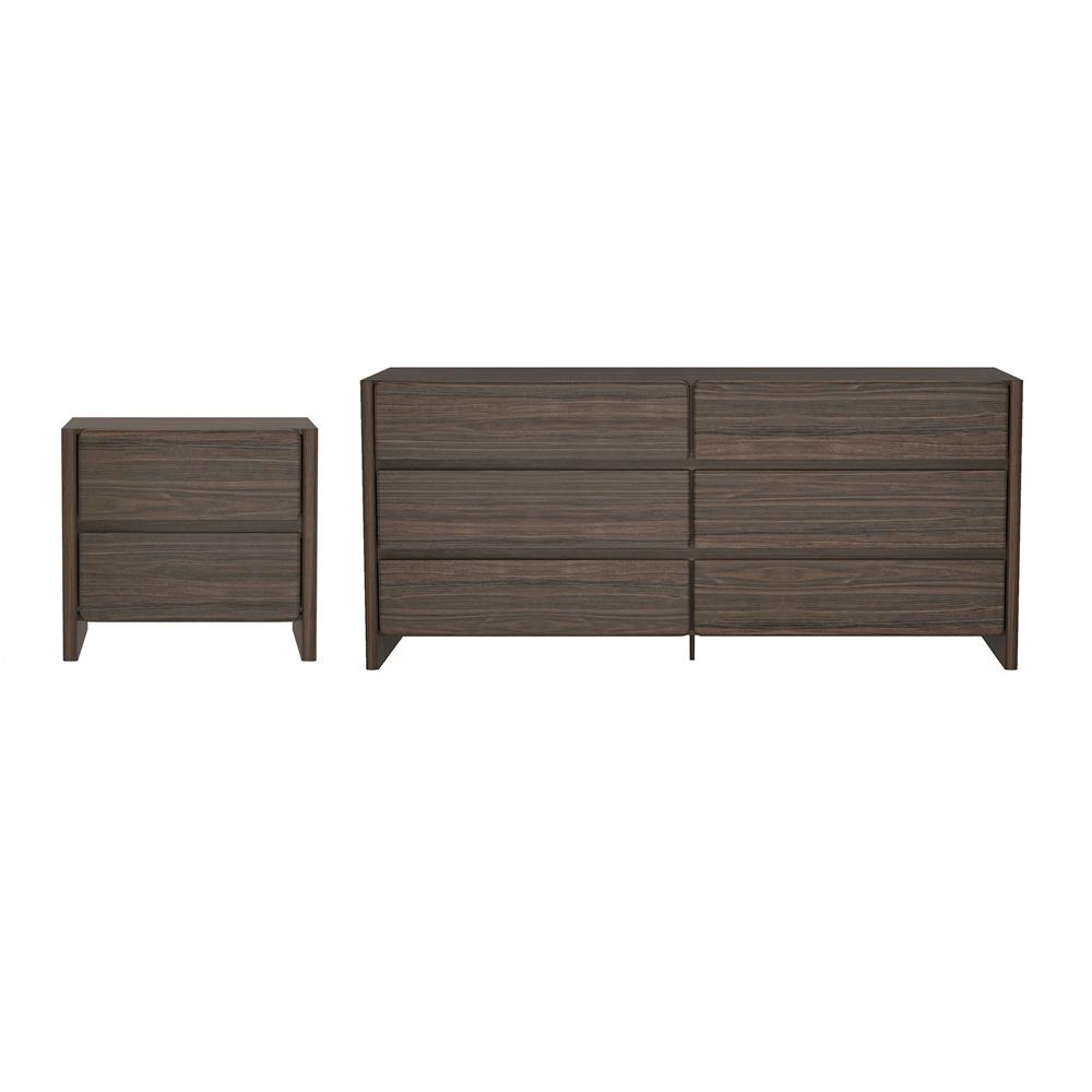 Manhattan Comfort - Linda 2-Piece Double Wide Dresser and Nightstand in Walnut Brown - BR1658-3 veiw 1