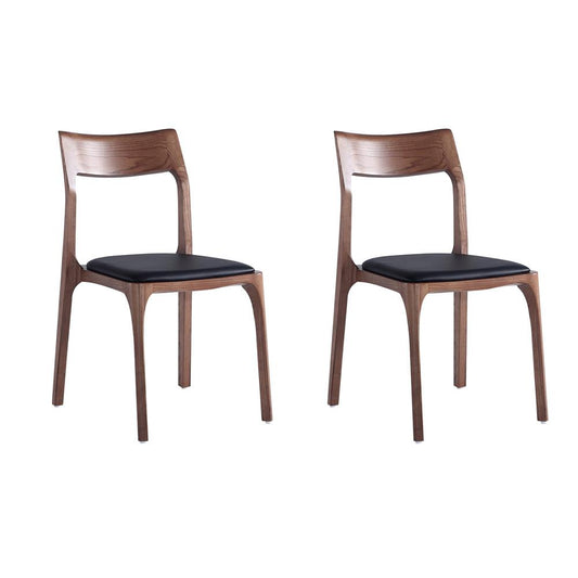 Manhattan Comfort - Moderno Leatherette Dining Chair with Ash Wood Legs in Walnut and Black - Set of 2 - DC070-BK veiw 1