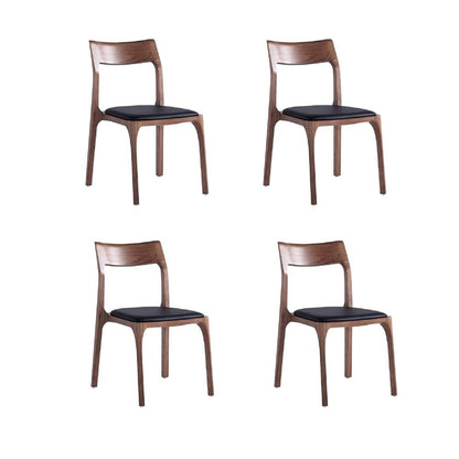 Manhattan Comfort - Moderno Leatherette Dining Chair with Ash Wood Legs in Walnut and Black - Set of 4 - 2-DC070-BK veiw 1