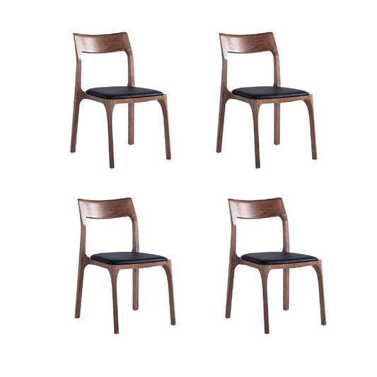 Manhattan Comfort - Moderno Leatherette Dining Chair with Ash Wood Legs in Walnut and Black - Set of 4 - 2-DC070-BK veiw 1
