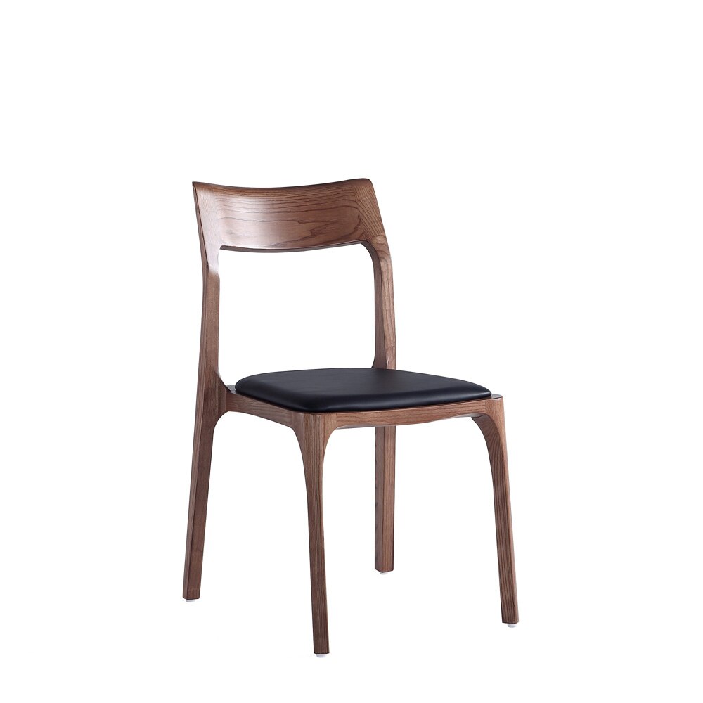 Manhattan Comfort - Moderno Leatherette Dining Chair with Ash Wood Legs in Walnut and Black - Set of 4 - 2-DC070-BK veiw 2