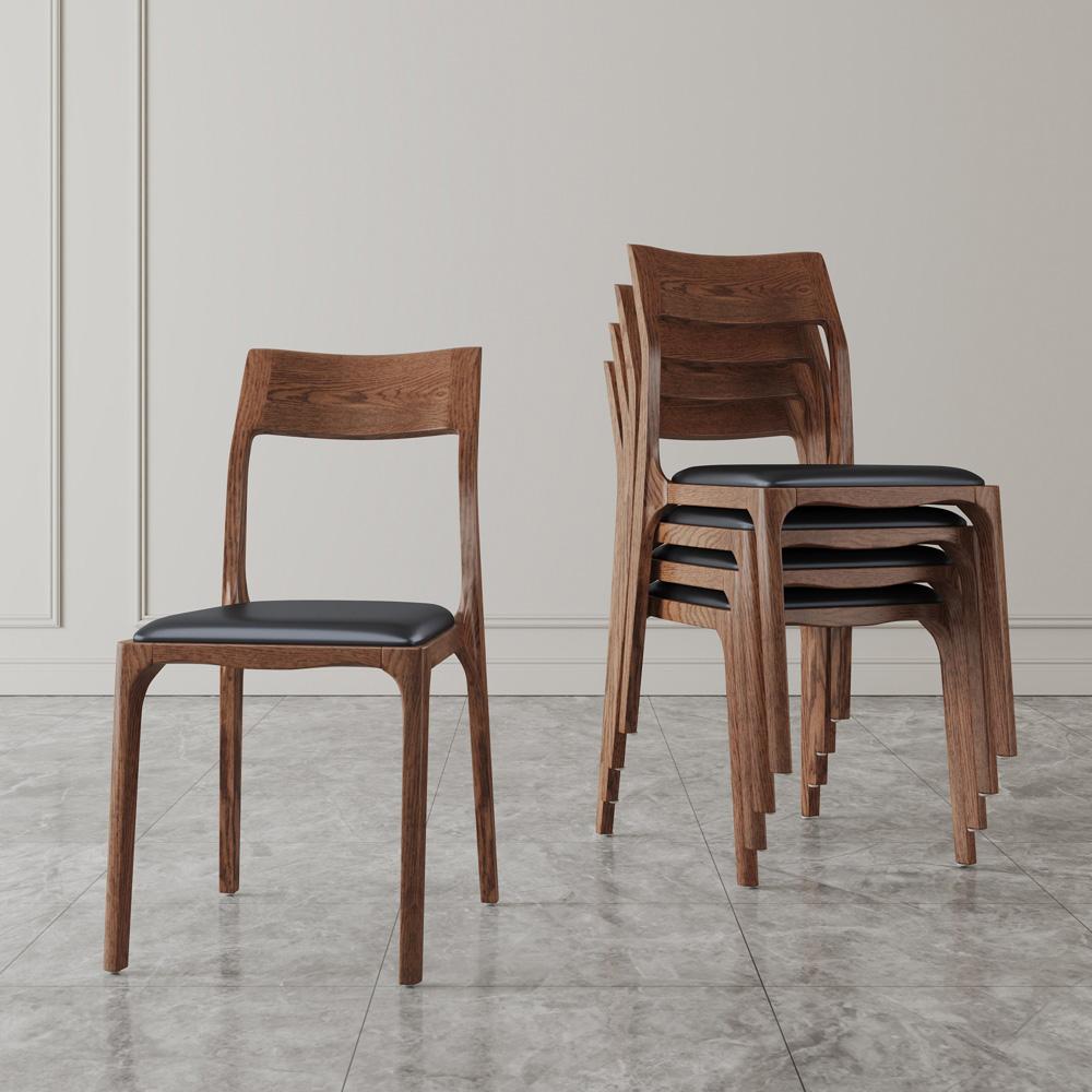 Manhattan Comfort - Moderno Leatherette Dining Chair with Ash Wood Legs in Walnut and Black - Set of 4 - 2-DC070-BK veiw 9