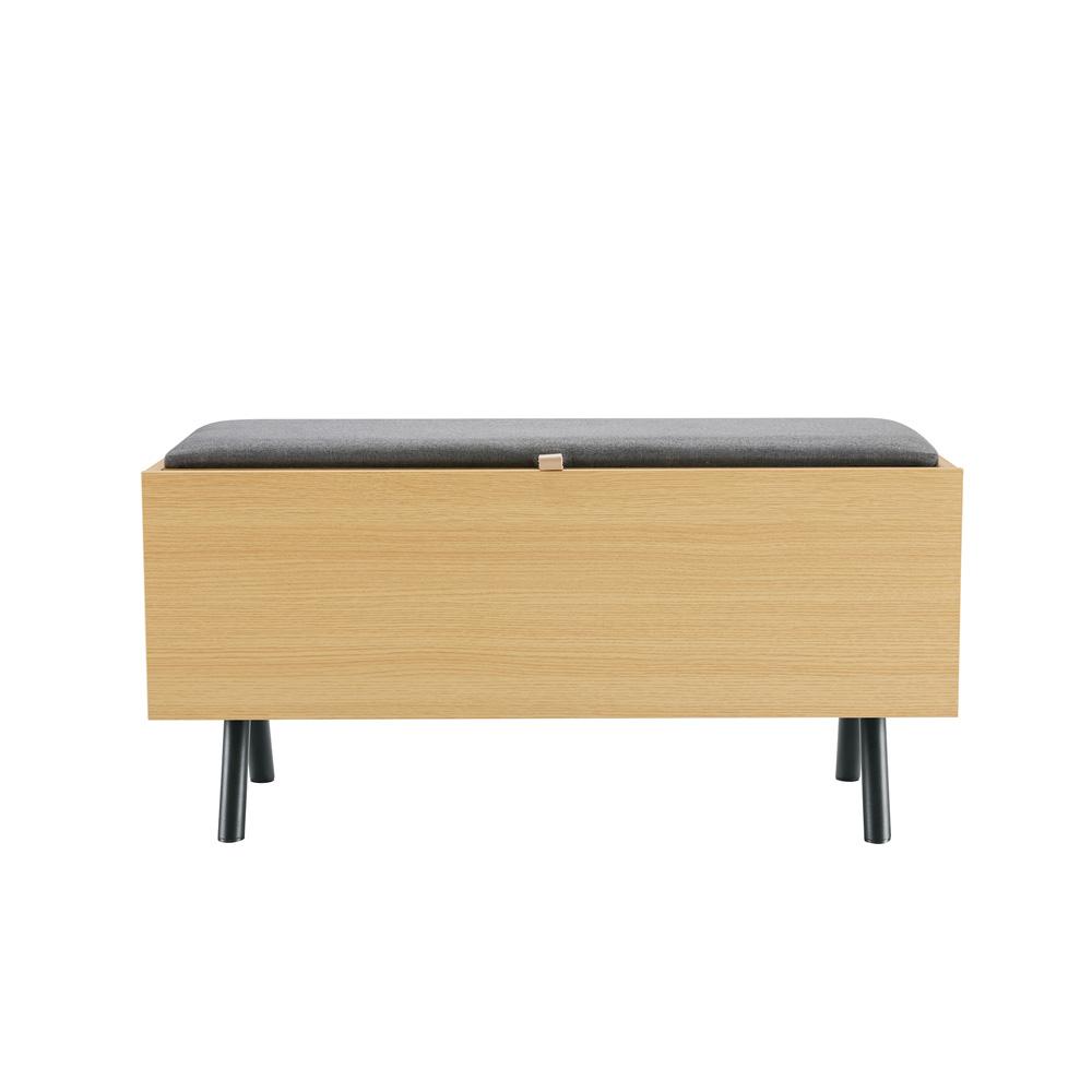 Manhattan Comfort - Paloma 100% Polyester Linen Weave Accent Storage Bench in Natural Oak - AF002-NA veiw 2