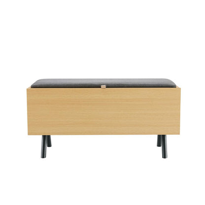 Manhattan Comfort - Paloma 100% Polyester Linen Weave Accent Storage Bench in Natural Oak - AF002-NA veiw 2