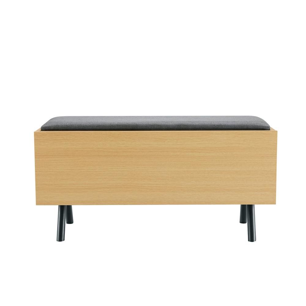Manhattan Comfort - Paloma 100% Polyester Linen Weave Accent Storage Bench in Natural Oak - AF002-NA veiw 3