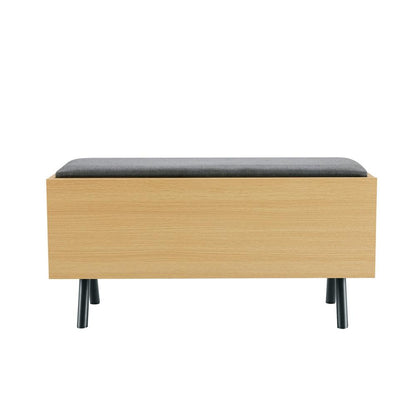 Manhattan Comfort - Paloma 100% Polyester Linen Weave Accent Storage Bench in Natural Oak - AF002-NA veiw 3