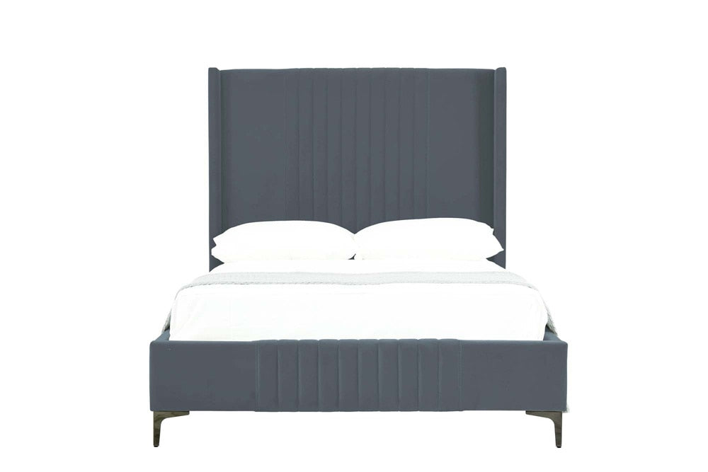 Manhattan Comfort - Promenade Velvet Full- Size Bed with Metal Legs in Grey - BD010-FL-GY veiw 2