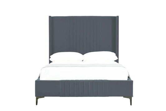 Manhattan Comfort - Promenade Velvet Full- Size Bed with Metal Legs in Grey - BD010-FL-GY veiw 2
