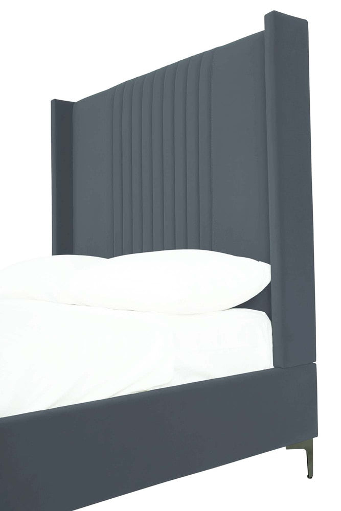 Manhattan Comfort - Promenade Velvet Full- Size Bed with Metal Legs in Grey - BD010-FL-GY veiw 6