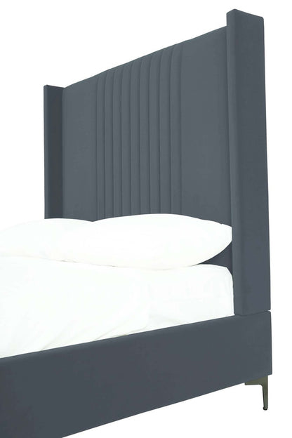 Manhattan Comfort - Promenade Velvet Full- Size Bed with Metal Legs in Grey - BD010-FL-GY veiw 6