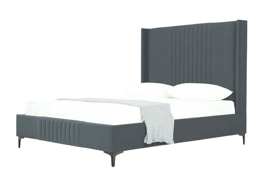 Manhattan Comfort - Promenade Velvet Queen-Size Bed with Metal Legs in Grey - BD010-QN-GY veiw 1