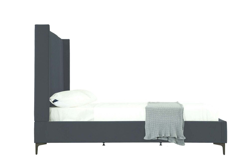 Manhattan Comfort - Promenade Velvet Queen-Size Bed with Metal Legs in Grey - BD010-QN-GY veiw 3