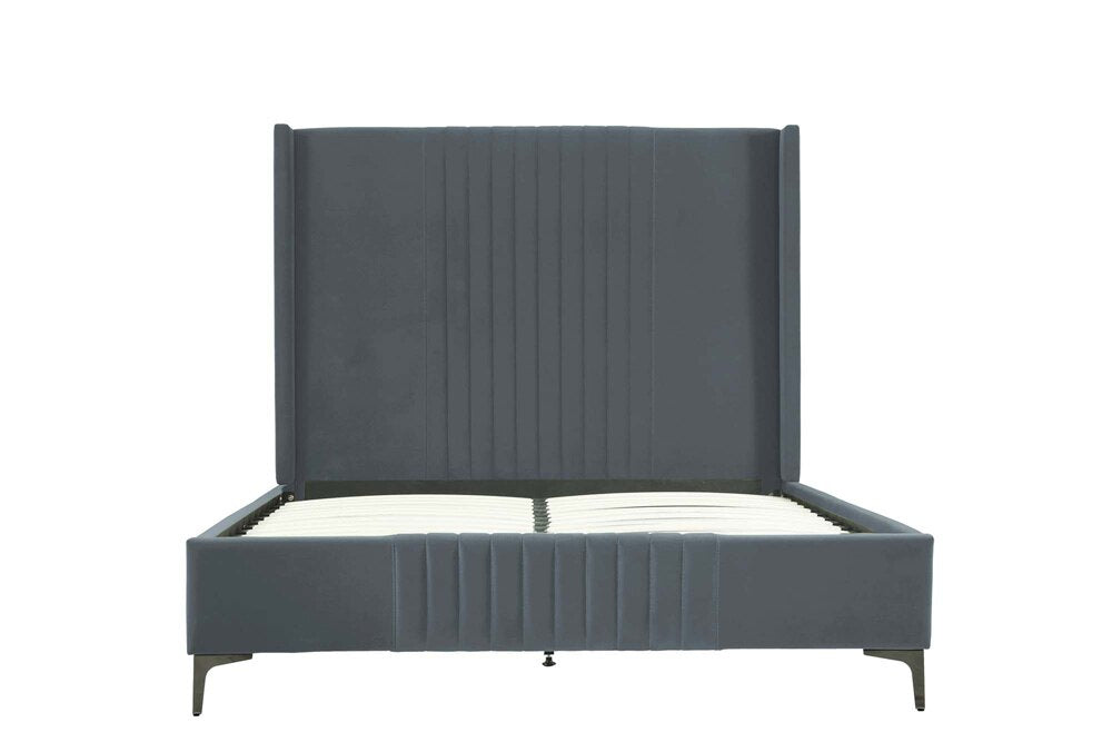 Manhattan Comfort - Promenade Velvet Queen-Size Bed with Metal Legs in Grey - BD010-QN-GY veiw 4