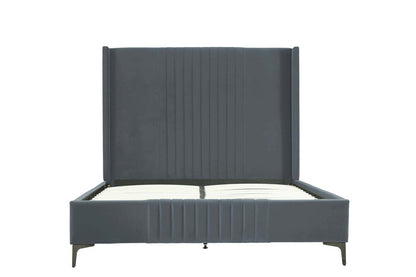 Manhattan Comfort - Promenade Velvet Queen-Size Bed with Metal Legs in Grey - BD010-QN-GY veiw 4