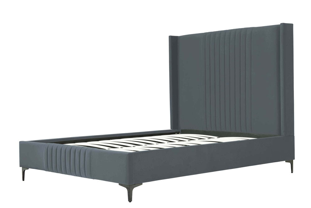 Manhattan Comfort - Promenade Velvet Queen-Size Bed with Metal Legs in Grey - BD010-QN-GY veiw 5