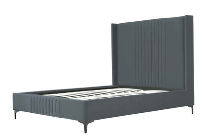Manhattan Comfort - Promenade Velvet Queen-Size Bed with Metal Legs in Grey - BD010-QN-GY veiw 5