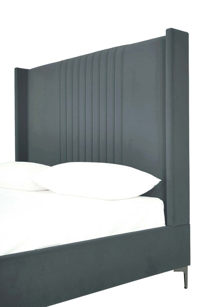 Manhattan Comfort - Promenade Velvet Queen-Size Bed with Metal Legs in Grey - BD010-QN-GY veiw 6