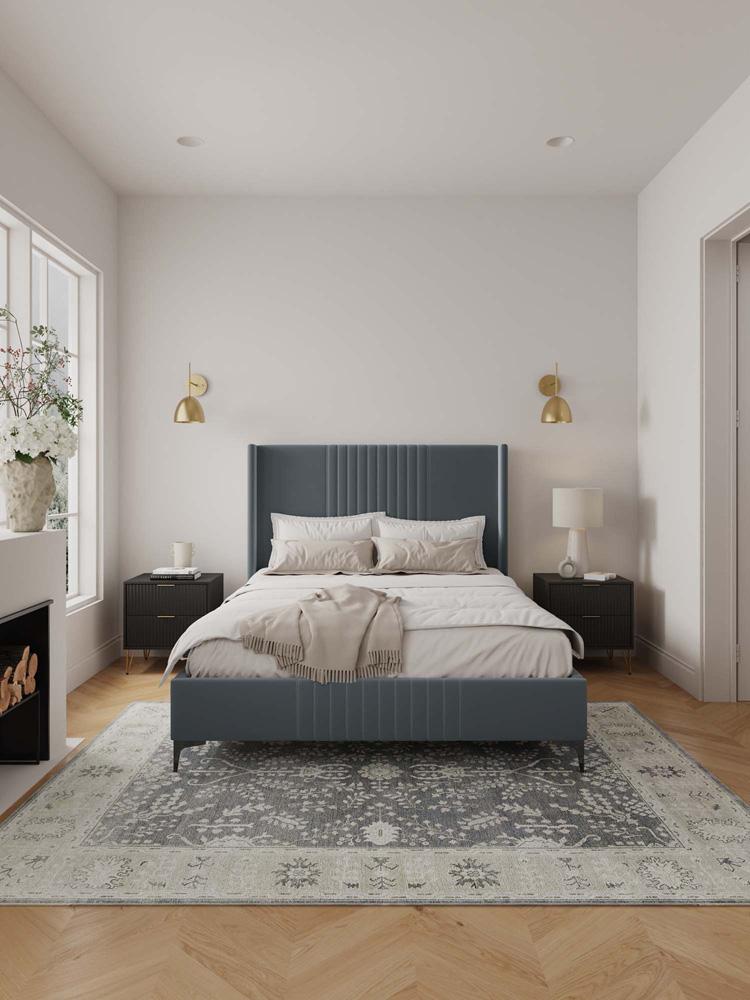 Manhattan Comfort - Promenade Velvet Queen-Size Bed with Metal Legs in Grey - BD010-QN-GY veiw 8