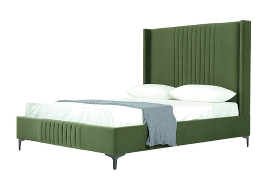 Manhattan Comfort - Promenade Velvet Queen-Size Bed with Metal Legs in Moss Green - BD010-QN-MG veiw 1