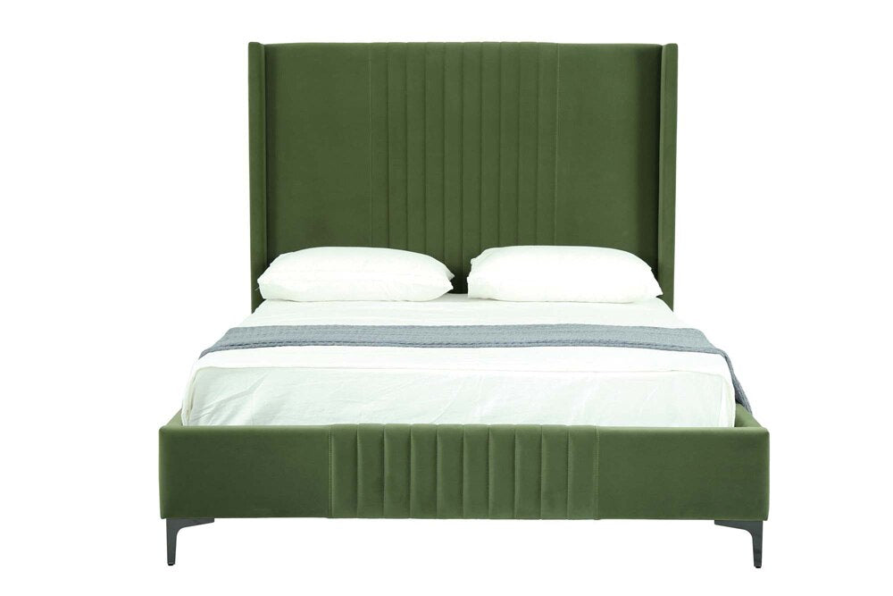 Manhattan Comfort - Promenade Velvet Queen-Size Bed with Metal Legs in Moss Green - BD010-QN-MG veiw 2