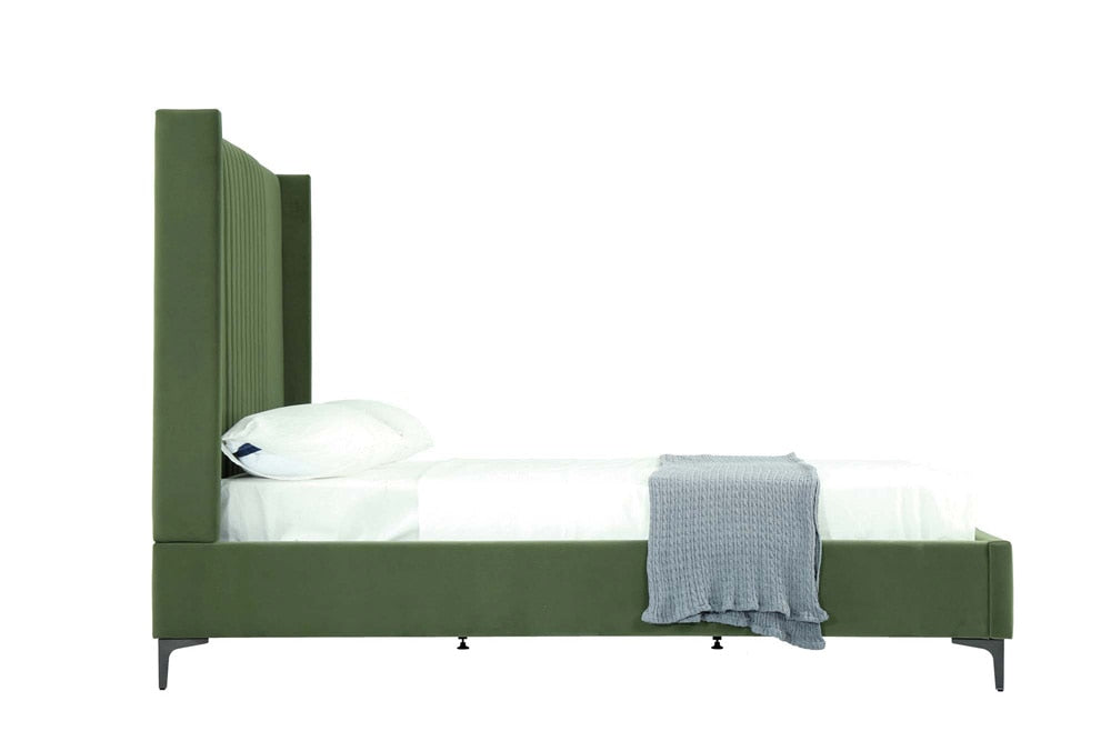 Manhattan Comfort - Promenade Velvet Queen-Size Bed with Metal Legs in Moss Green - BD010-QN-MG veiw 3