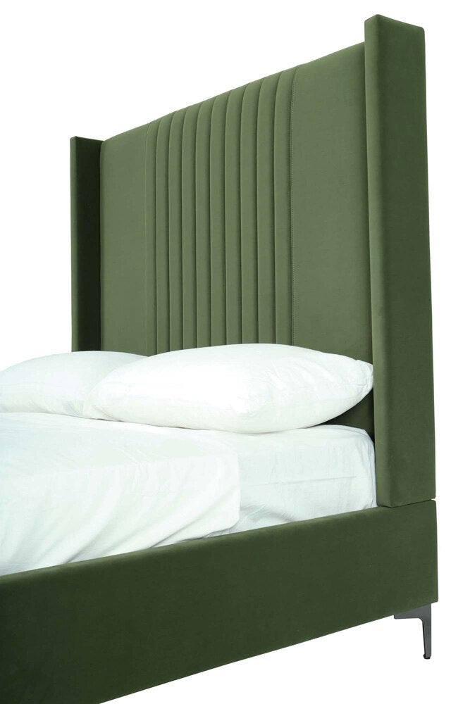 Manhattan Comfort - Promenade Velvet Queen-Size Bed with Metal Legs in Moss Green - BD010-QN-MG veiw 6