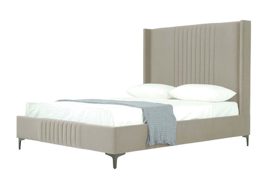 Manhattan Comfort - Promenade Velvet Queen-Size Bed with Metal Legs in Rustic Taupe - BD010-QN-RT veiw 1
