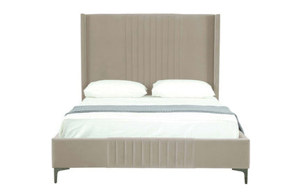 Manhattan Comfort - Promenade Velvet Queen-Size Bed with Metal Legs in Rustic Taupe - BD010-QN-RT veiw 2