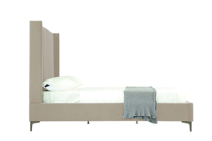 Manhattan Comfort - Promenade Velvet Queen-Size Bed with Metal Legs in Rustic Taupe - BD010-QN-RT veiw 3