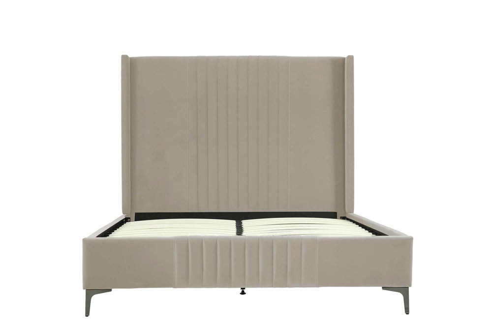 Manhattan Comfort - Promenade Velvet Queen-Size Bed with Metal Legs in Rustic Taupe - BD010-QN-RT veiw 4